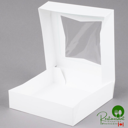 10" x 10" x 2 1/2" White Customizable Auto-Popup Window Bakery Box - 200/Case