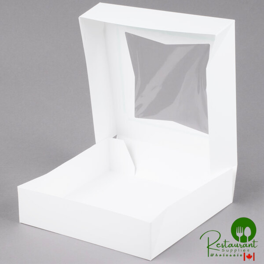 10" x 10" x 2 1/2" White Customizable Auto-Popup Window Bakery Box - 200/Case