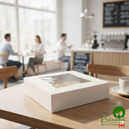 10" x 10" x 2 1/2" White Customizable Auto-Popup Window Bakery Box - 200/Case