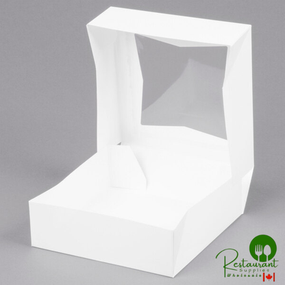 8" x 8" x 2 1/2" White Customizable Auto-Popup Window Bakery Box - 200/Bundle