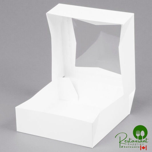 8" x 8" x 2 1/2" White Customizable Auto-Popup Window Bakery Box - 200/Bundle