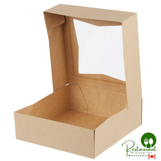 8" x 8" x 2 1/2" Kraft Customizable Auto-Popup Window Bakery Box - 200/Case