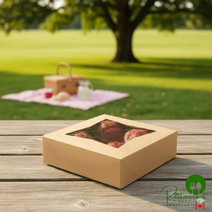 8" x 8" x 2 1/2" Kraft Customizable Auto-Popup Window Bakery Box - 200/Case