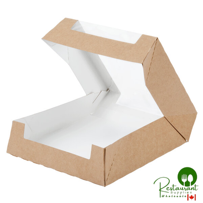 9" x 9" x 2 1/2" Kraft Auto-Popup Window Bakery Box with Grease-Resistant Interior - 100/Case
