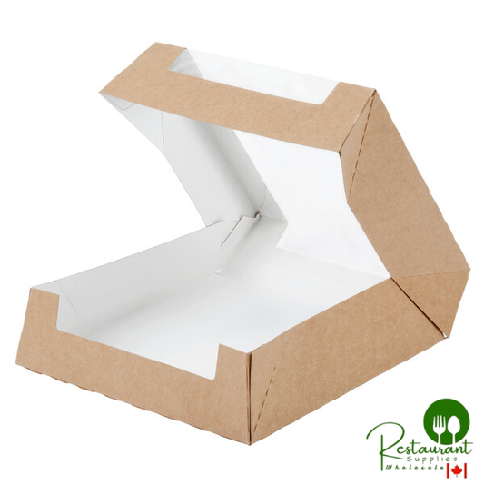 9" x 9" x 2 1/2" Kraft Auto-Popup Window Bakery Box with Grease-Resistant Interior - 100/Case
