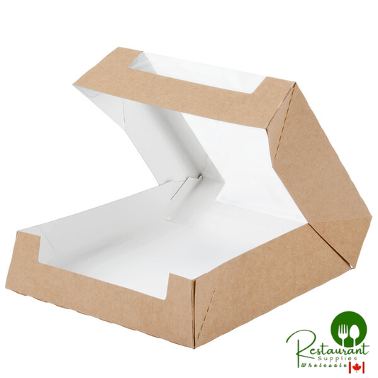 10" x 10" x 2 1/2" Kraft Auto-Popup Window Bakery Box w/ Grease-Resistant Interior - 100/Case