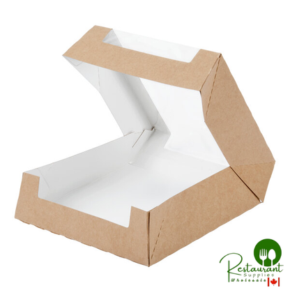 8" x 8" x 2 1/2" Kraft Auto-Popup Window Bakery Box with Grease-Resistant Interior - 100/Case