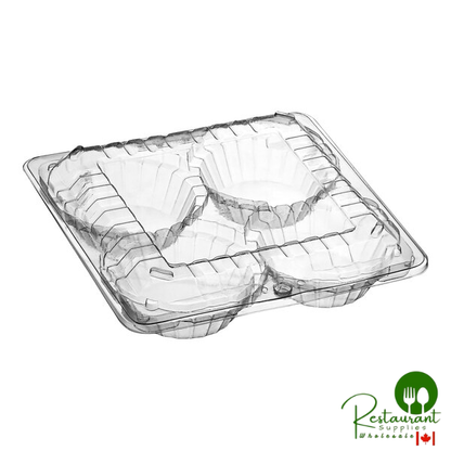 Polar Pak Clear Plastic 4-Compartment Pastry / Tart Hinged Container - 500/Case