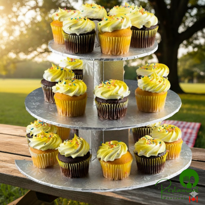 Enjay CS-SILVER 3-Tier Disposable Silver Cupcake Treat Stand - 6/Case