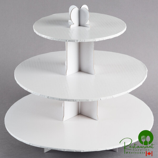 Enjay CS-WHITE 3-Tier Disposable White Cupcake Treat Stand - 6/Case
