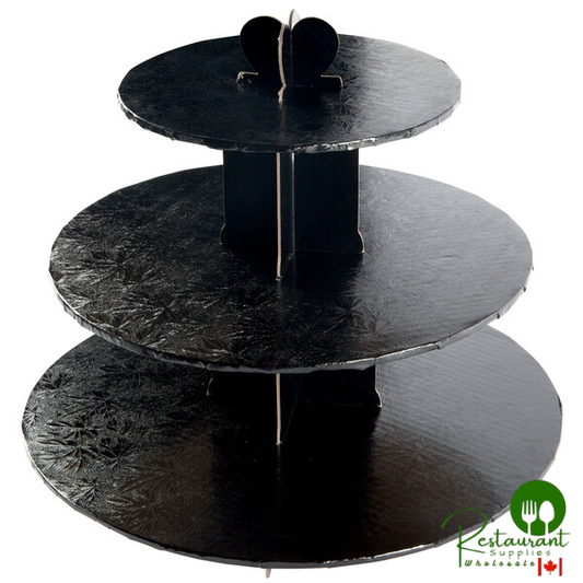 Enjay CS-BLACK 3-Tier Disposable Black Cupcake Treat Stand - 6/Case