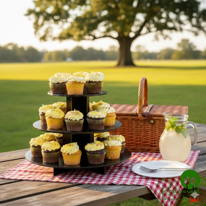 Enjay CS-BLACK 3-Tier Disposable Black Cupcake Treat Stand - 6/Case