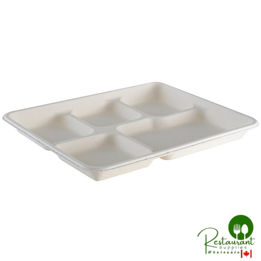 Fineline 43RCT10S5.WH Conserveware 10" x 8" Bagasse 5 Compartment Tray - 500/Case