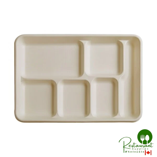 Fineline 43RCT128S6 Conserveware 12 3/4" x 8 3/4" Bagasse 6 Compartment Tray - 250/Case