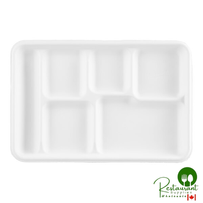 Huhtamaki Chinet 22021 12 1/2" x 8 1/2" White Molded Fiber / Pulp 6 Compartment Cafeteria Tray - 500/Case
