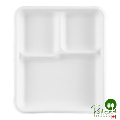 Huhtamaki Chinet 22023 9 1/2" x 8 1/4" White Molded Fiber / Pulp 3 Compartment Cafeteria Tray - 500/Case