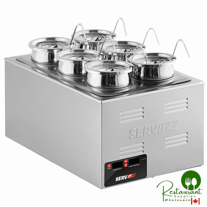 ServIt 6 Well 2.5 Qt. Countertop Food Warmer with Digital Controls, 6 Insets, 6 Covers, and 6 Ladles - 120V, 1500W