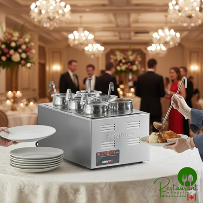 ServIt 6 Well 2.5 Qt. Countertop Food Warmer with Digital Controls, 6 Insets, 6 Covers, and 6 Ladles - 120V, 1500W