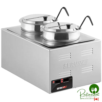 ServIt Twin Well 7.5 Qt. Countertop Food Warmer with Digital Controls, 2 Insets, 2 Covers, and 2 Ladles - 120V, 1500W