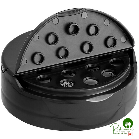 63/485 Black Dual Flapper Induction-Lined Spice Lid with 7 Holes - 750/Case