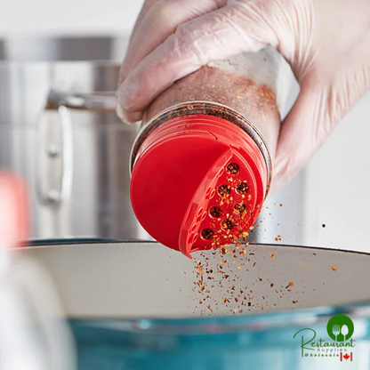 63/485 Red Dual Flapper Induction-Lined Spice Lid with 7 Holes - 750/Case