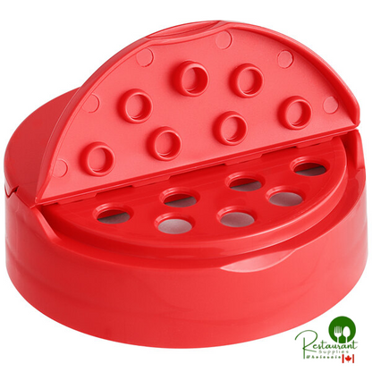 63/485 Red Dual Flapper Induction-Lined Spice Lid with 7 Holes - 750/Case