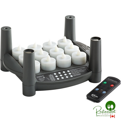 Sterno 60312 2.0 12 Piece Amber Rechargeable Flameless Tea Light Set with EasyStack Charging Base and Timer with Remote