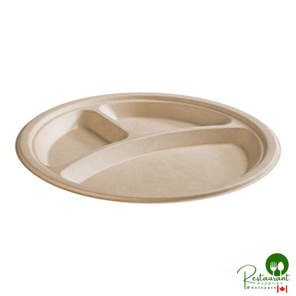Fineline 43RP09S3 Conserveware 9" Bagasse 3 Compartment Round Plate - 500/Case
