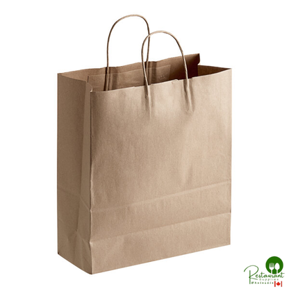 Duro 13" x 6" x 15 3/4" Traveler Natural Kraft Shopping Bag with Handles - 250/Bundle