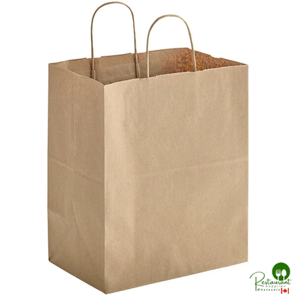 Duro 10" x 6 3/4" x 12" Bistro Natural Kraft Paper Shopping Bag with Handles - 250/Bundle