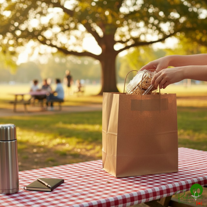 Duro 10" x 6 3/4" x 12" Bistro Natural Kraft Paper Shopping Bag with Handles - 250/Bundle