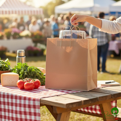 Duro 14" x 10" x 15 3/4" Super Royal Natural Kraft Paper Shopping Bag with Handles - 200/Bundle