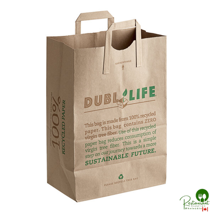 Duro 1/6 Natural Kraft Printed Shopping Bag with Flat Handles - 300/Bundle