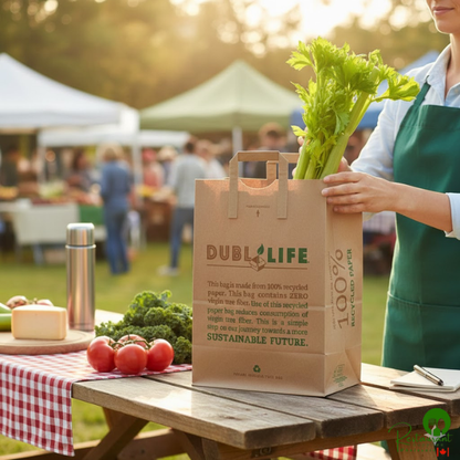 Duro 1/6 Natural Kraft Printed Shopping Bag with Flat Handles - 300/Bundle