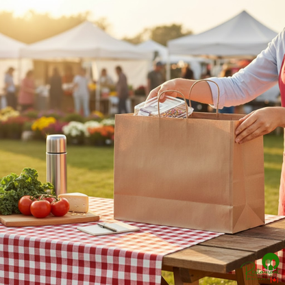 Duro 16" x 6" x 12" Tote Natural Kraft Paper Shopping Bag with Handles - 250/Bundle