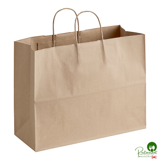 Duro 16" x 6" x 12" Tote Natural Kraft Paper Shopping Bag with Handles - 250/Bundle