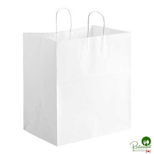 Duro 14" x 10" x 15 3/4" Super Royal White Paper Shopping Bag with Handles - 200/Bundle