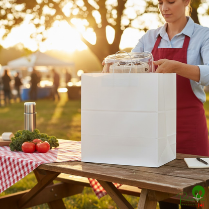 Duro 14" x 10" x 15 3/4" Super Royal White Paper Shopping Bag with Handles - 200/Bundle