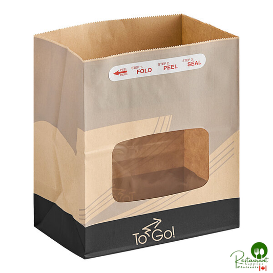 EcoCraft 8 1/4" x 5 1/4" x 9 3/4" Printed To-Go Vented Meal Bag with Window and Tac Seal - 250/Case