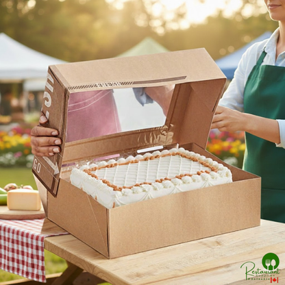 Inno-Pak To Go Fresh 14" x 10" x 4" Kraft Auto-Popup Window Cake / Bakery Box - 100/Case