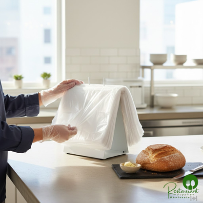 Deli Saddle bag stand with Plain 10 1/2" x 8" Deli Bags - Flip Top By Prime