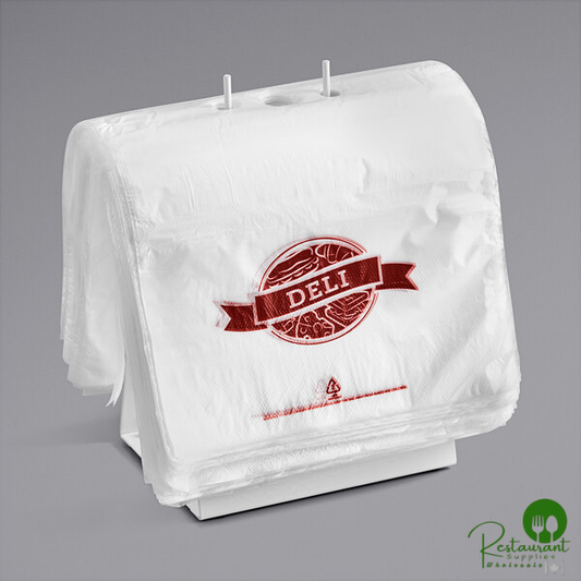 Deli Saddle Bag stand with Printed 10 1/2" x 8" Deli Bags - Flip Top By Prime