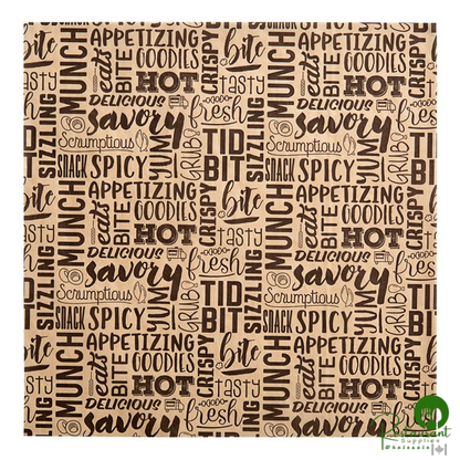 12" x 12" Kraft Hot / Savory Print Deli Sandwich Wrap Paper By Prime - 5,000/Case