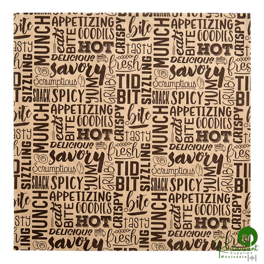 12" x 12" Kraft Hot / Savory Print Deli Sandwich Wrap Paper By Prime - 5,000/Case
