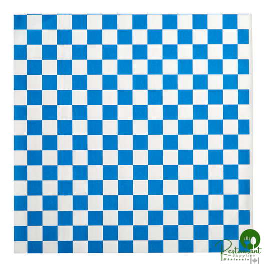 15" x 15" Blue Check Deli Sandwich Wrap Paper By Prime - 4,000/Case