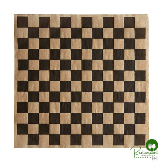 12" x 12" Kraft Black Check Deli Sandwich Wrap Paper By Prime - 5,000/Case