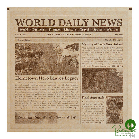 12" x 12" Kraft Newspaper Print Deli Sandwich Wrap Paper By Prime - 1,000/Case