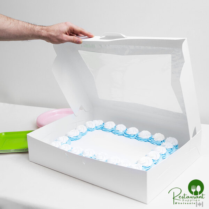 19" x 14" x 4" White Customizable Window Cake / Bakery Box - 50/Bundle