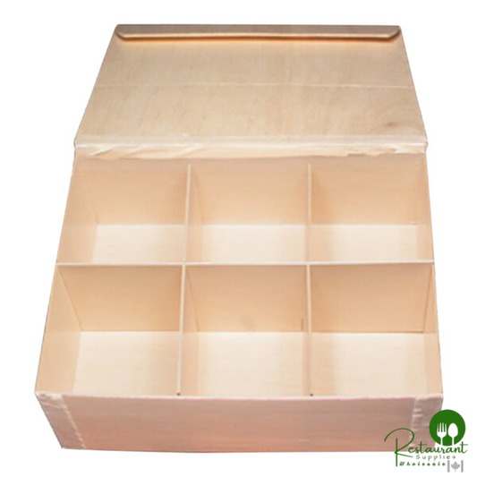 11" x 8" Large Collapsible Balsa Wood Vento Box with 6 Compartments and Attached Lid - 50/Case