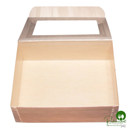 11" x 8" Large Collapsible Balsa Wood Catering Box with Attached Window Lid - 50/Case